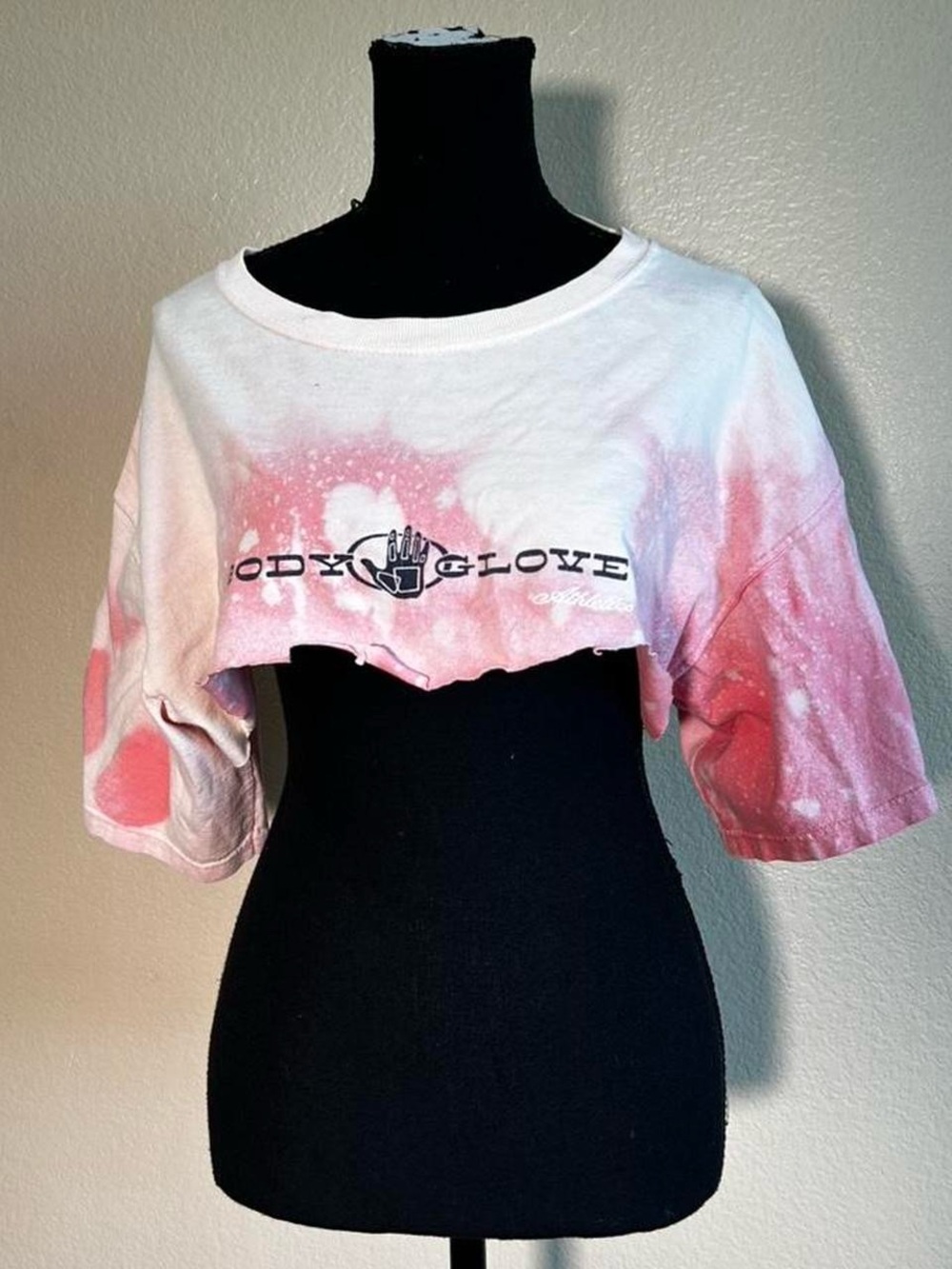 Vintage Body Glove Pink Tie Dye Cropped Tee Raw Hem Baby T Shirt Surf Grunge